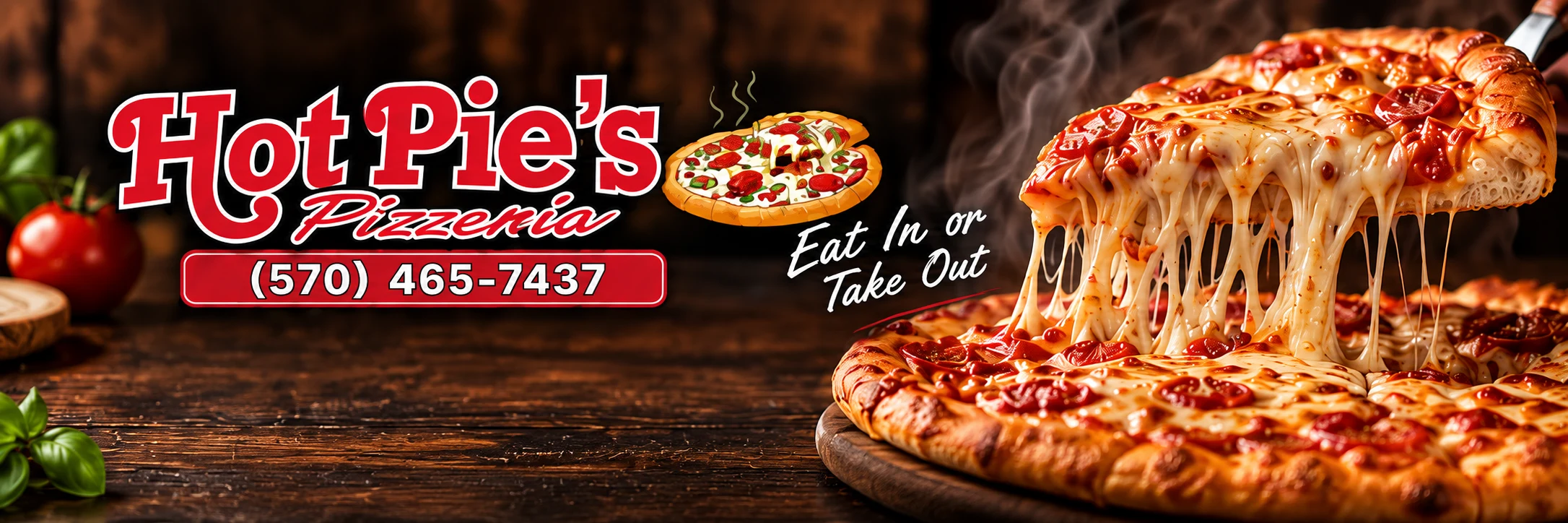Hot Pie's Pizzeria - (570) 465-7437. Eat in or take out. Fresh, hot pizza with a cheese-pull slice.